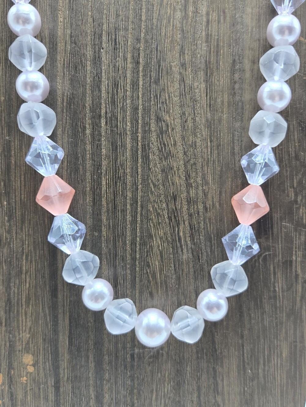 Avon 1987 Icy Pastels Necklace Frosted Lavender Bead Single Strand Costume Vtg